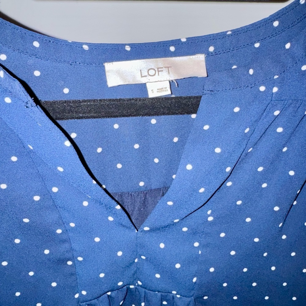 LOFT Navy Blouse with White Dots